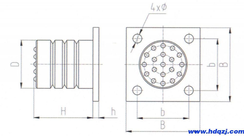 HCDT-C法兰盘型电梯缓冲器外形尺寸图