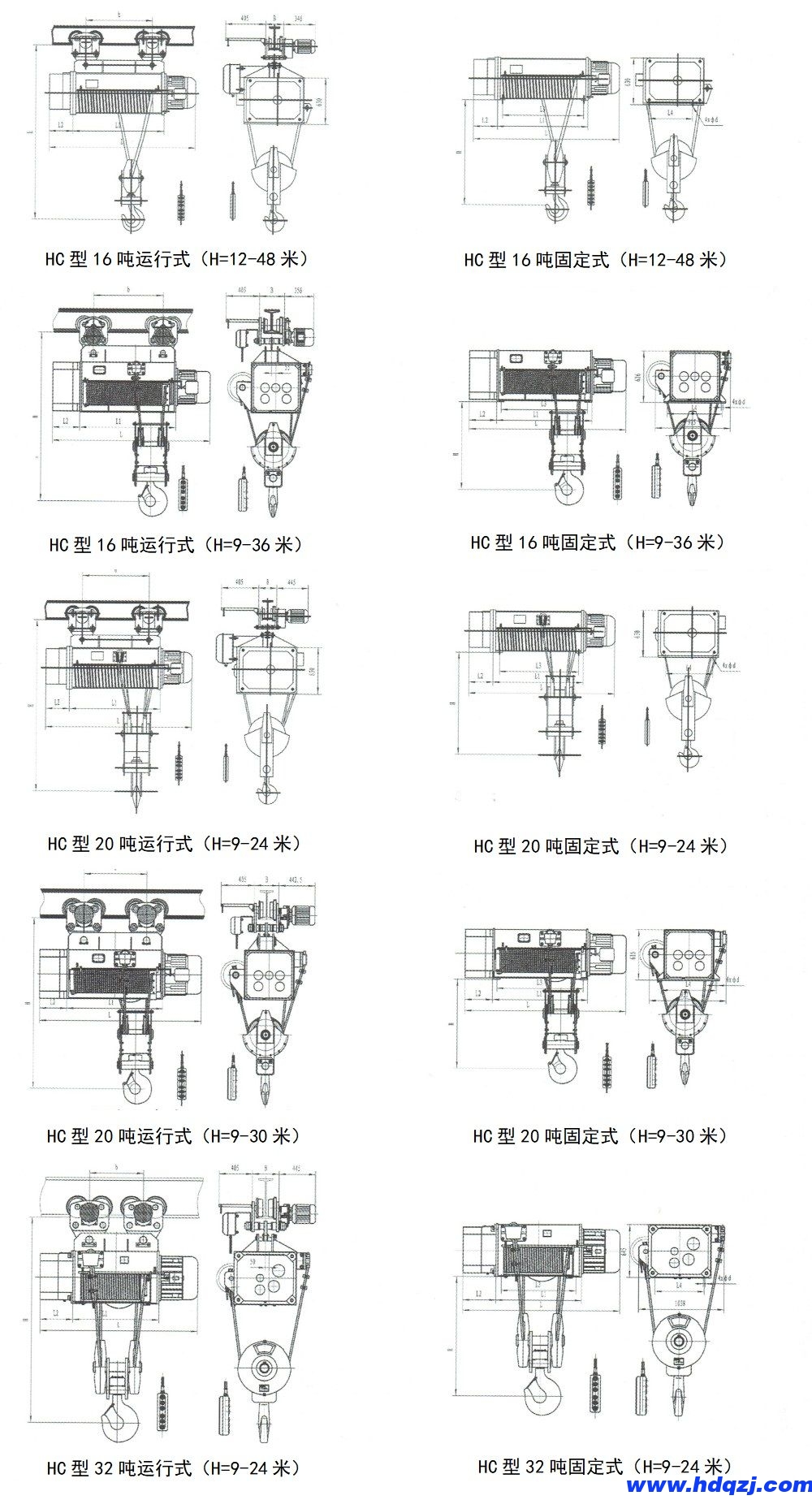 HC方型钢丝绳电动葫芦结构图