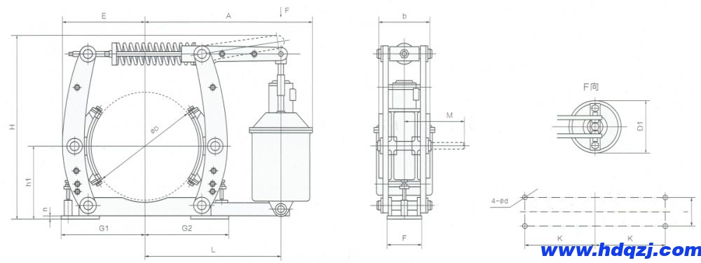 YWZ3B电力液压鼓式制动器外形尺寸图