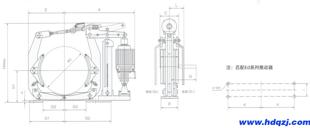 YW电力液压鼓式制动器外形尺寸图