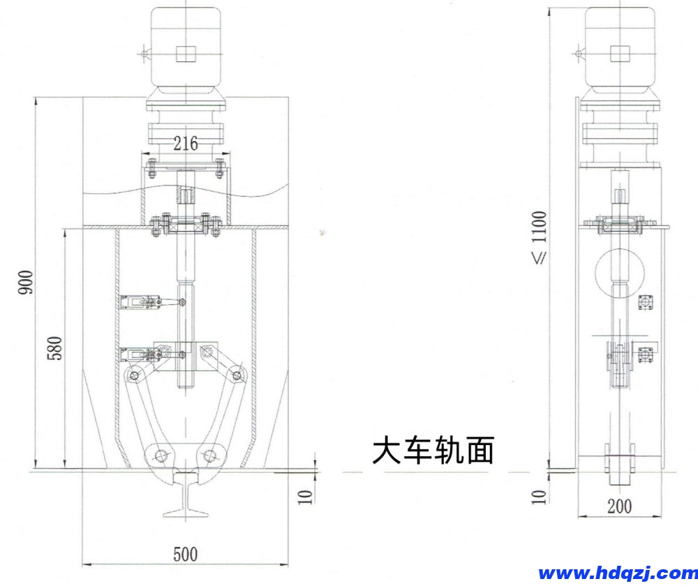 DJ-Ⅰ型电动夹轨器外形机构与主要尺寸图