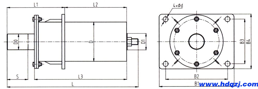 HT4型弹簧缓冲器外形安装尺寸图
