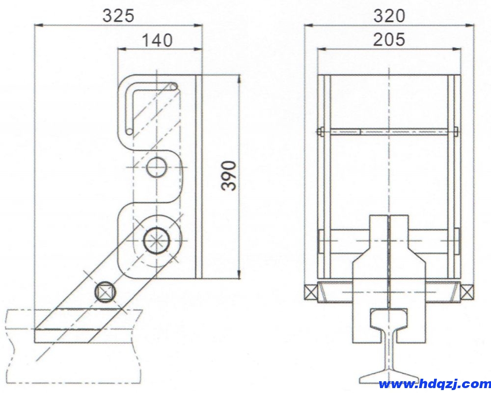 简易型翻板夹轨器外形结构及主要尺寸图