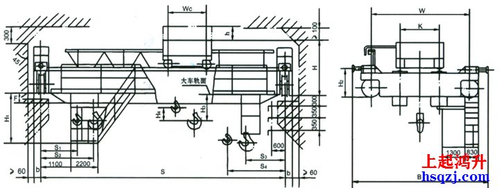 32吨双梁吊钩桥式起重机外形结构图